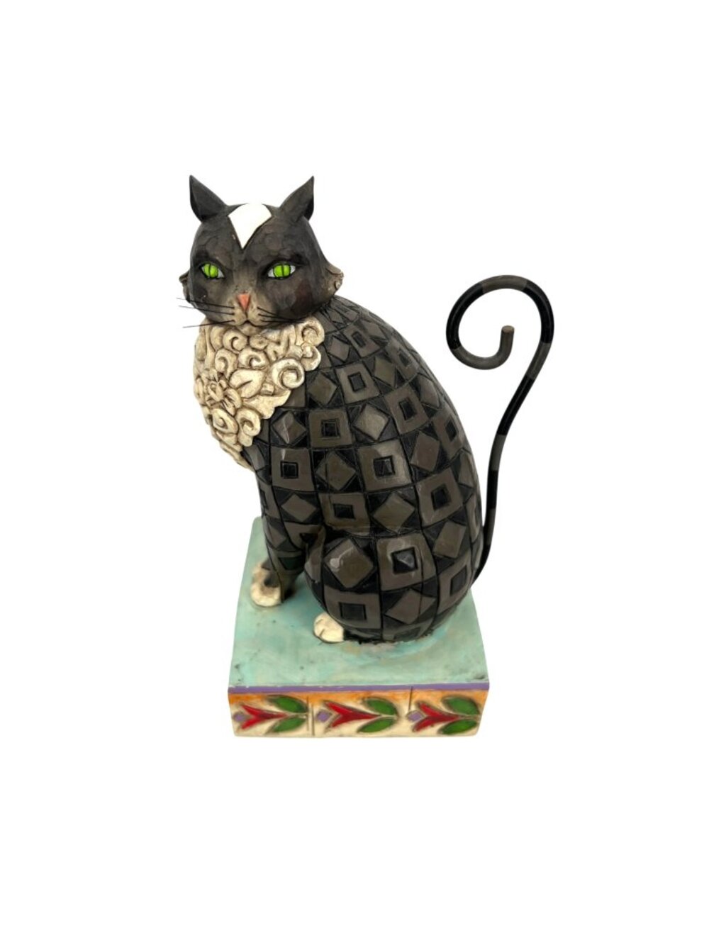 Jim Shore Heartwood Creek 2006 Lucky Cat Figurine Black Patterned 6.5" Tall